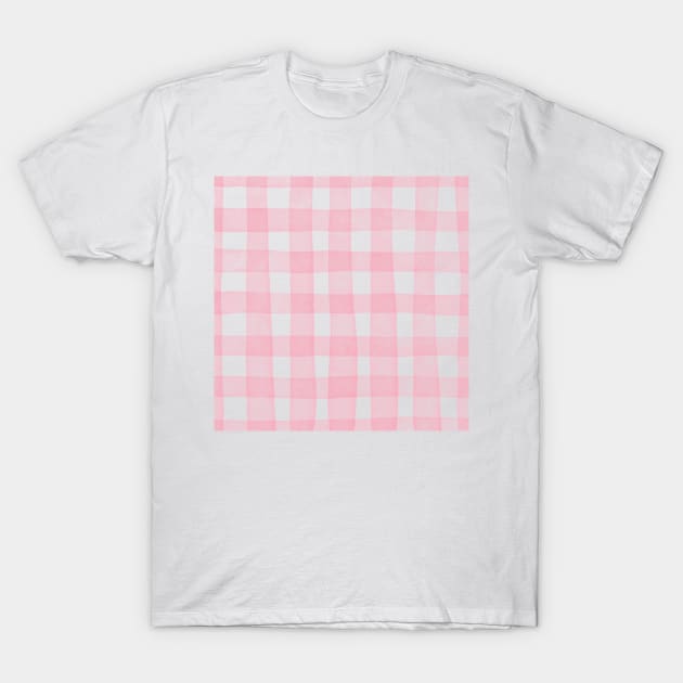 Pink Plaid Watercolor Gingham T-Shirt by MollyFergusonArt